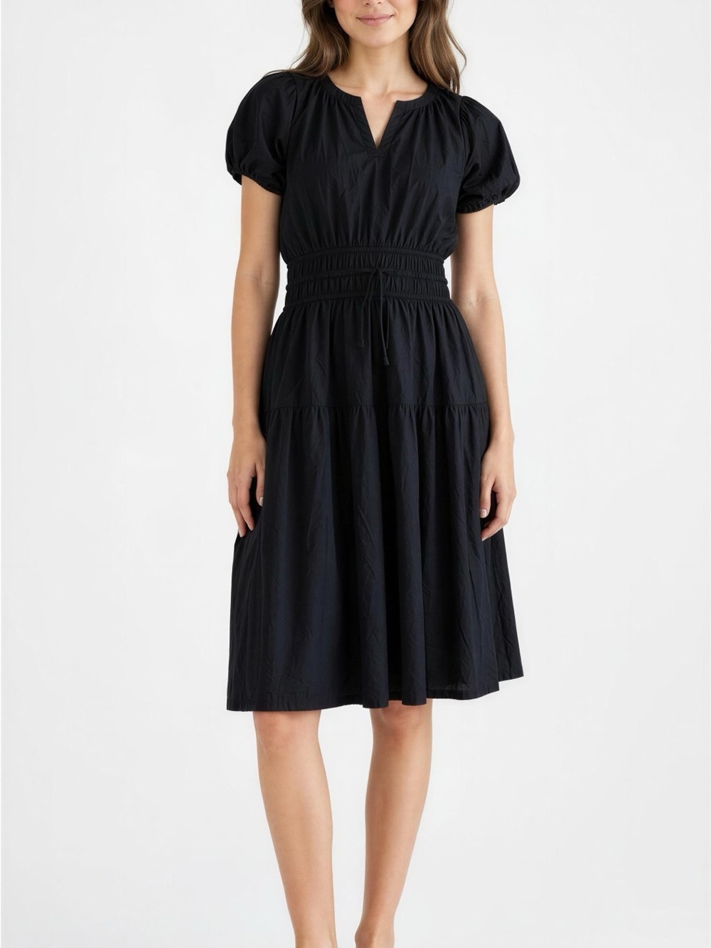Universal Thread Black Puff Sleeve Smocked Waist Midi